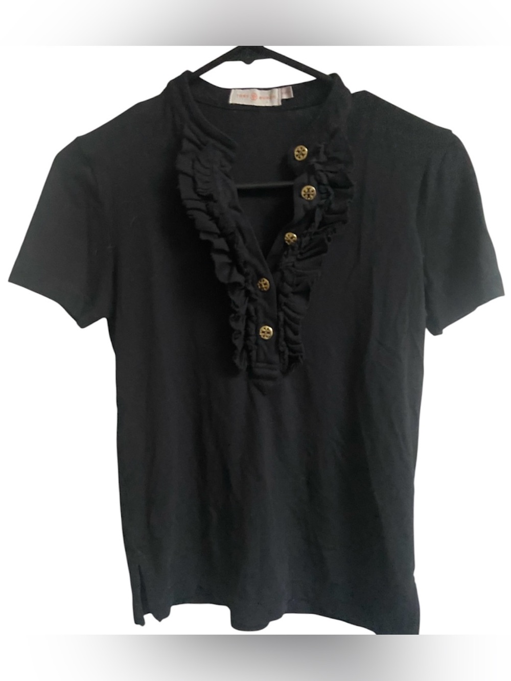 Tory Burch Black Short-Sleeve Ruffle Tee